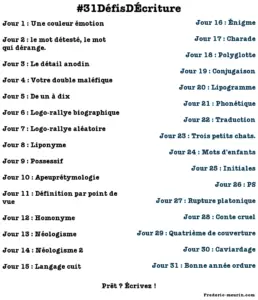 31 défis d'écriture