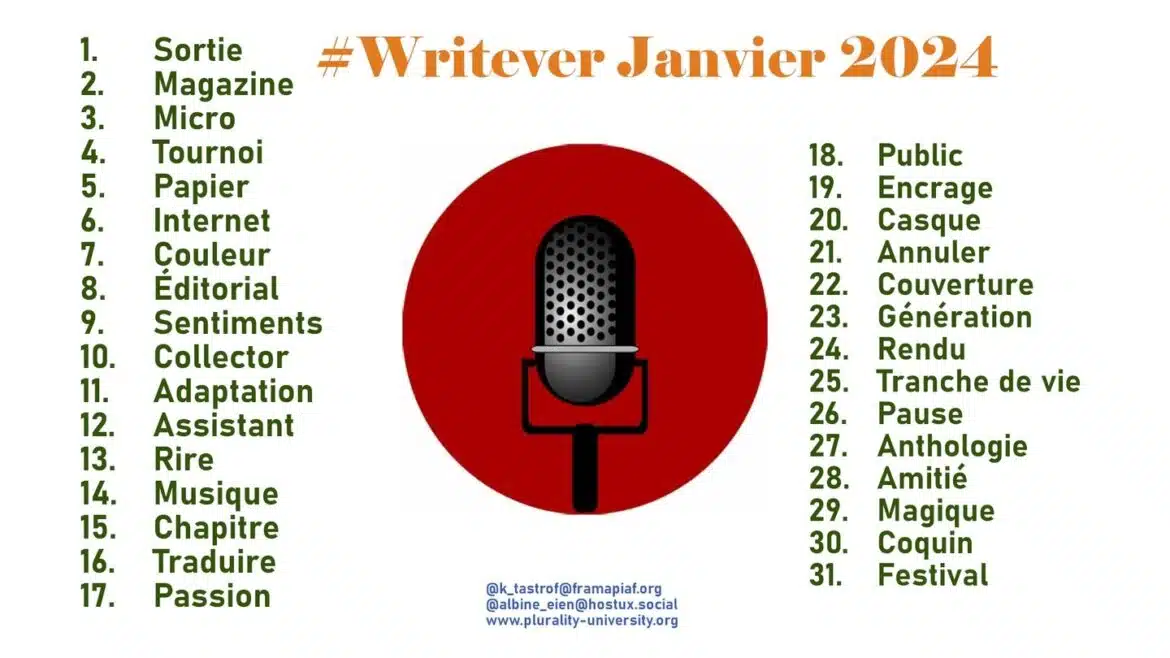 Liste des thèmes du Writever de janvier 2024