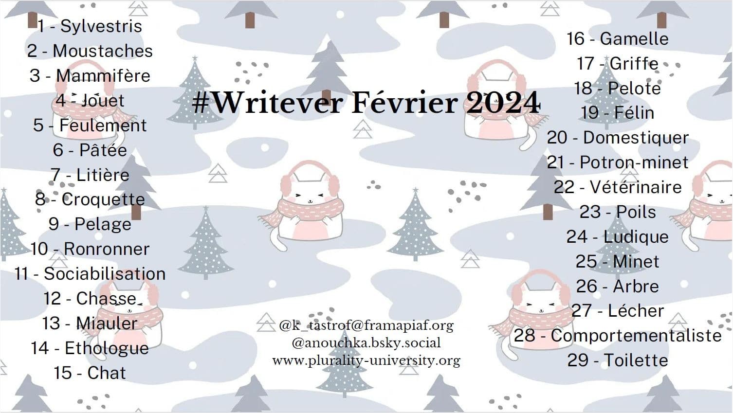 Liste des thèmes du Writever de février 2024