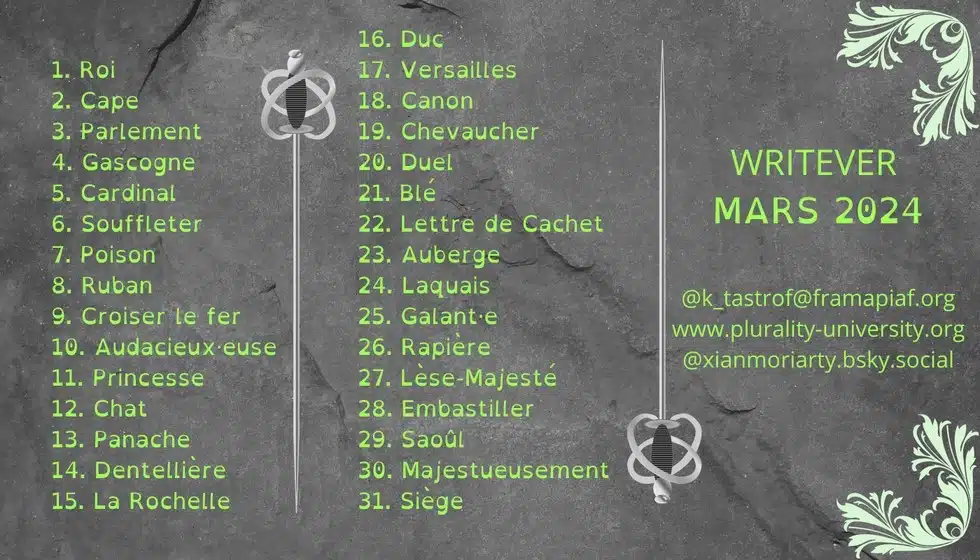 Liste des thèmes du Writever de mars 2024